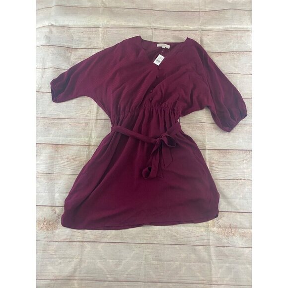 NWT Loft Women' Burgundy Half Sleeve V Neck Dress - Medium - Picture 4 of 13